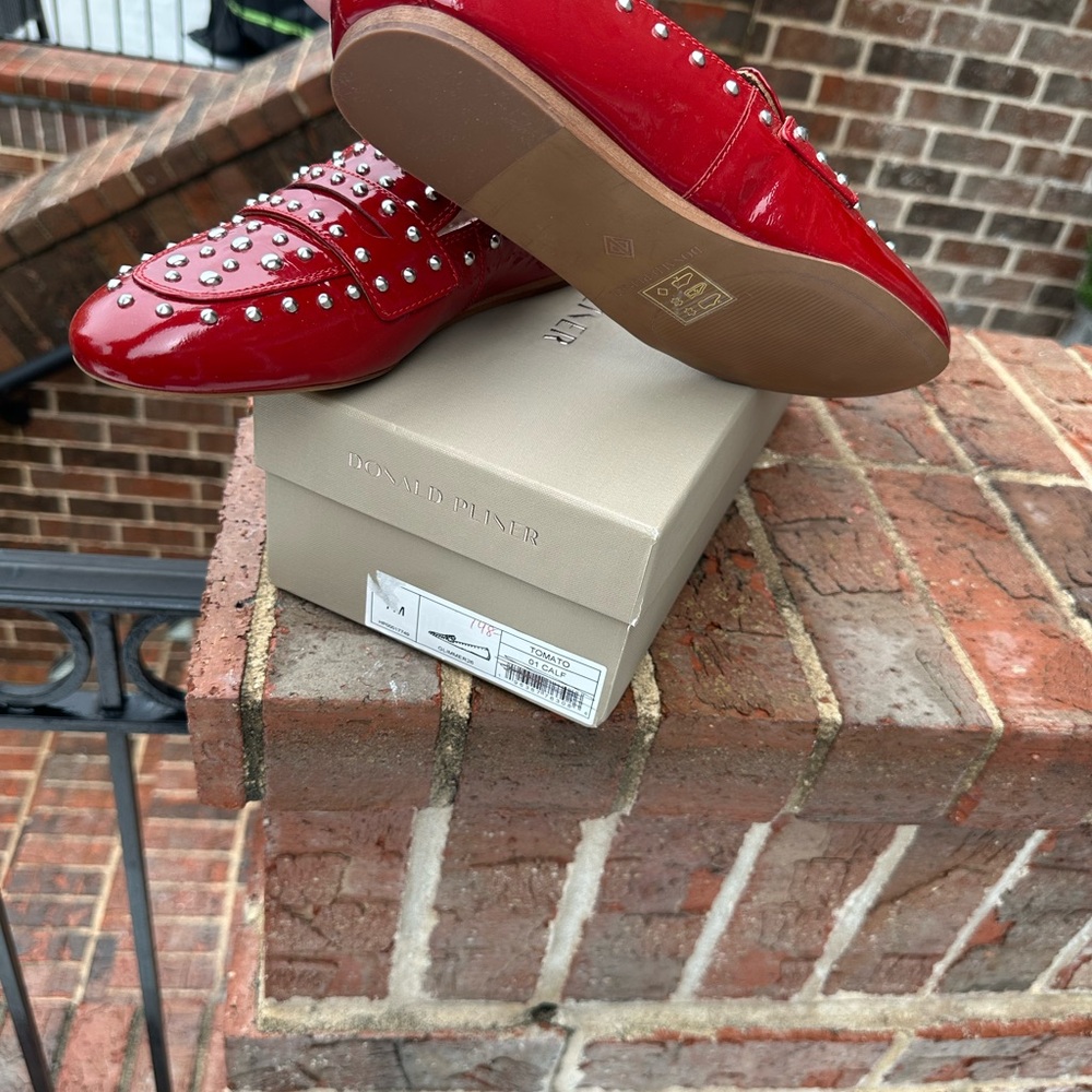 Donald J. Pliner Red Studded Patent Leather Loafers NWT - Picture 9 of 9